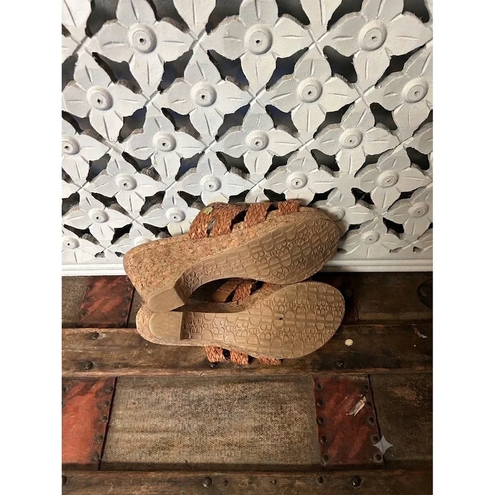 Dana Buchman DB Billy Brown Woven Wedge Sandals Cork Heel Slides Womens 6.5